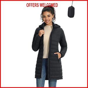 Packable Puffer Coat Lightweight Water-Resistant Detachable Hood Slim-Fit